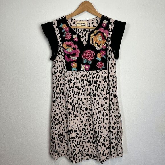 Savanna Jane Leopard Animal Floral Embroidered Mini Dress Women's Size Small - Picture 2 of 6
